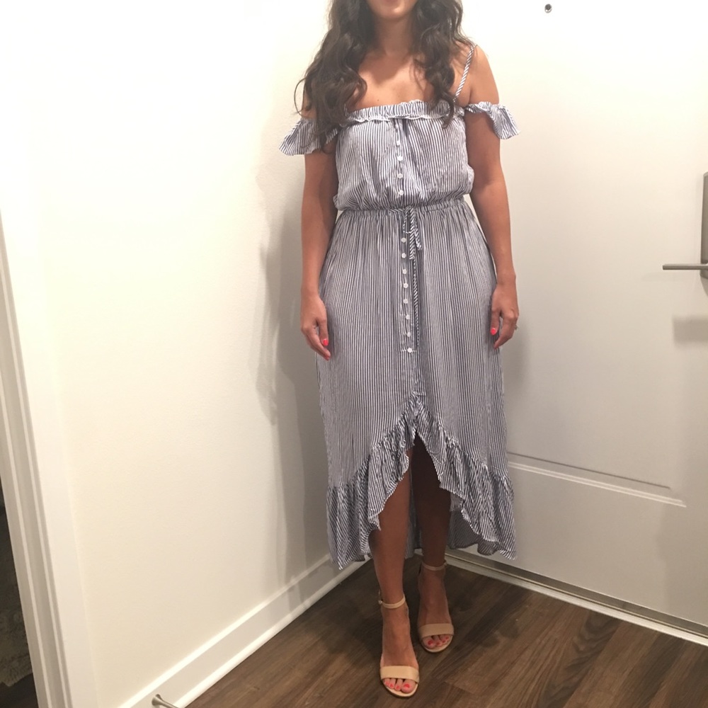 NWT blue and white stripe button down dress